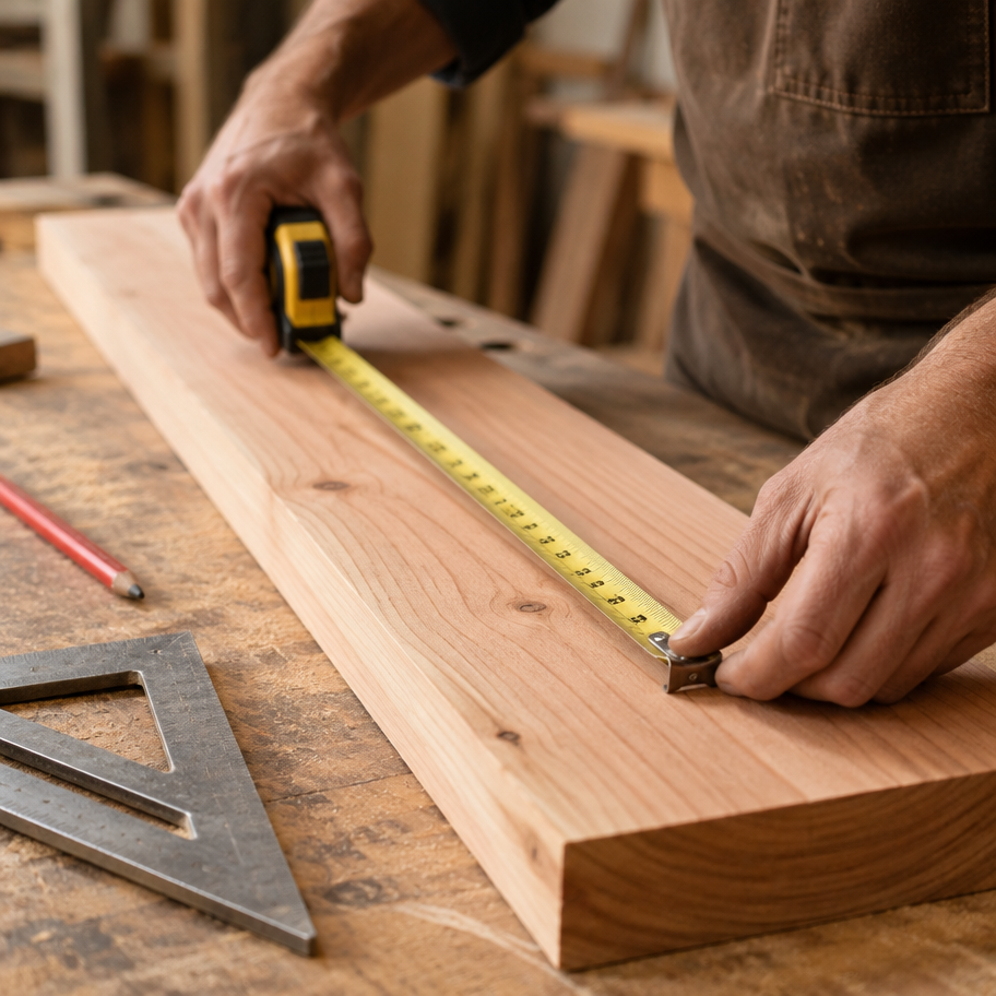 Tape measure on a work surface
